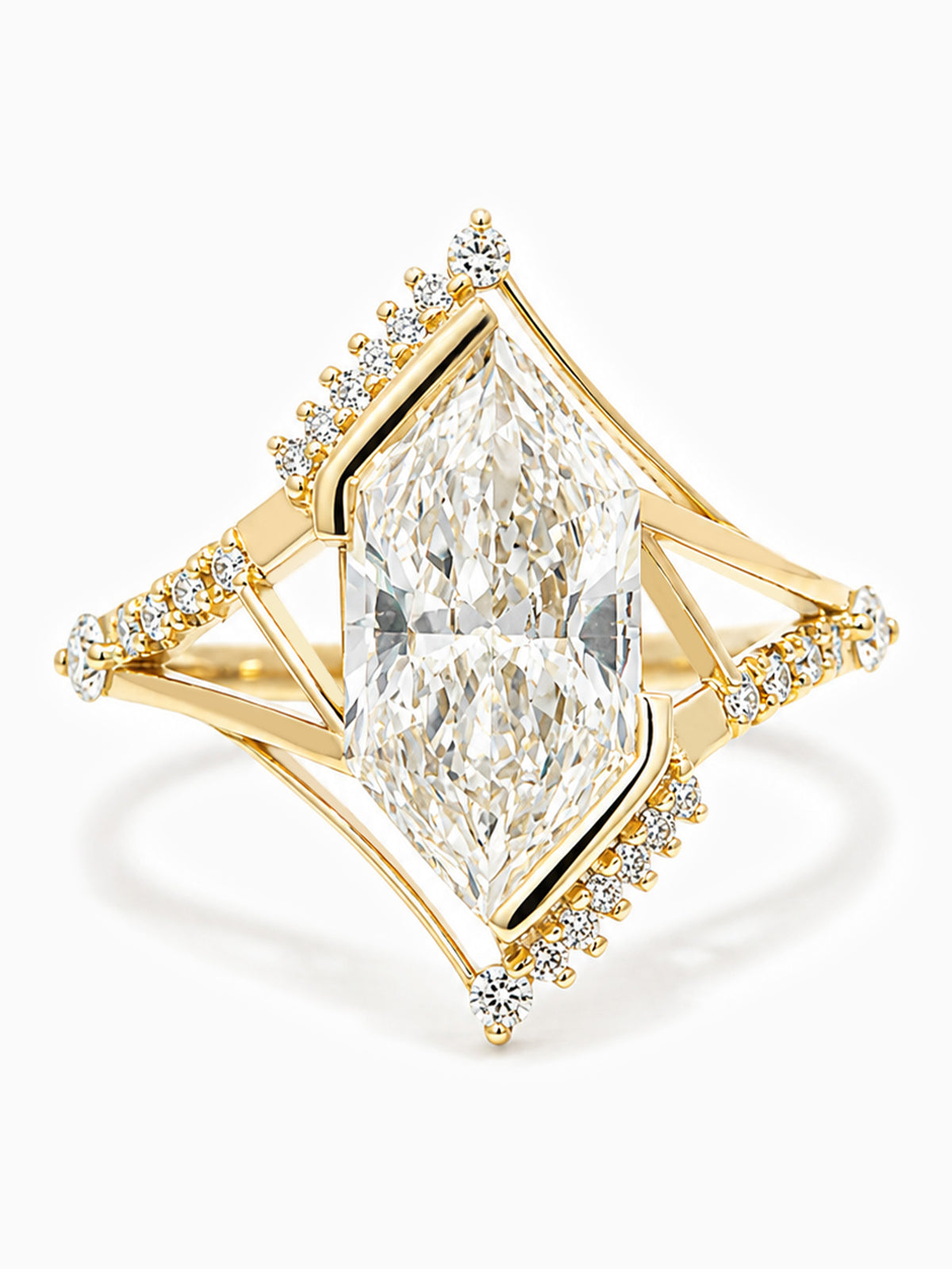 Hexagon White Diamond Engagement Ring Diamond wedding ring proposal ring fine jewelry unique architectural modern art deco ring 14k yellow gold