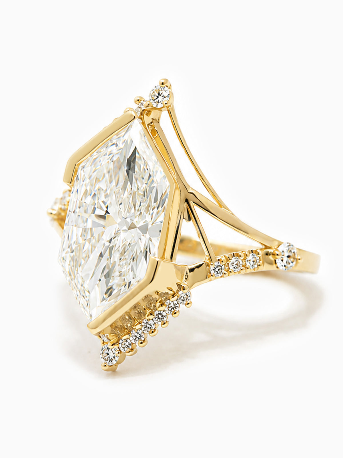 Hexagon diamond engagement ring wedding ring diamond fine jewelry 14k yellow gold modern art deco ring