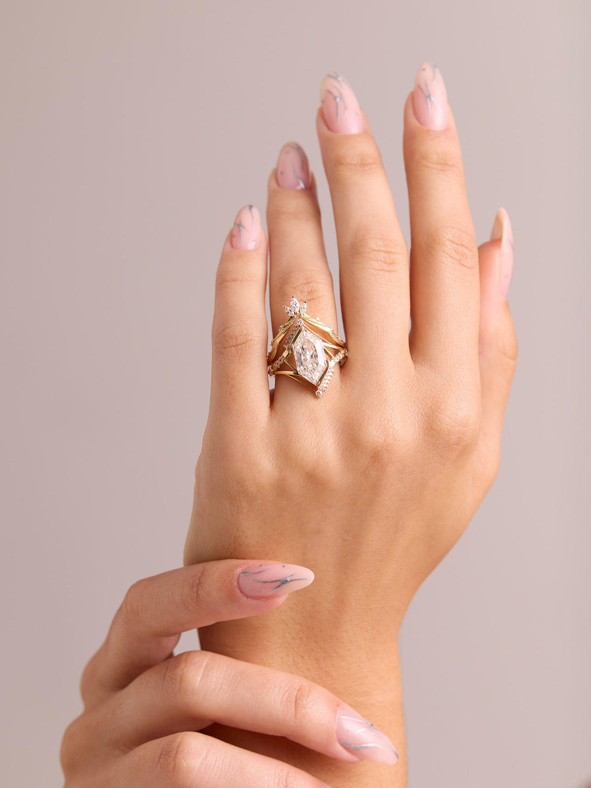 Hexagon diamond wedding ring proposal ring bridal jewelry unique modern architectural fine jewelry art deco wedding rings stacking rings