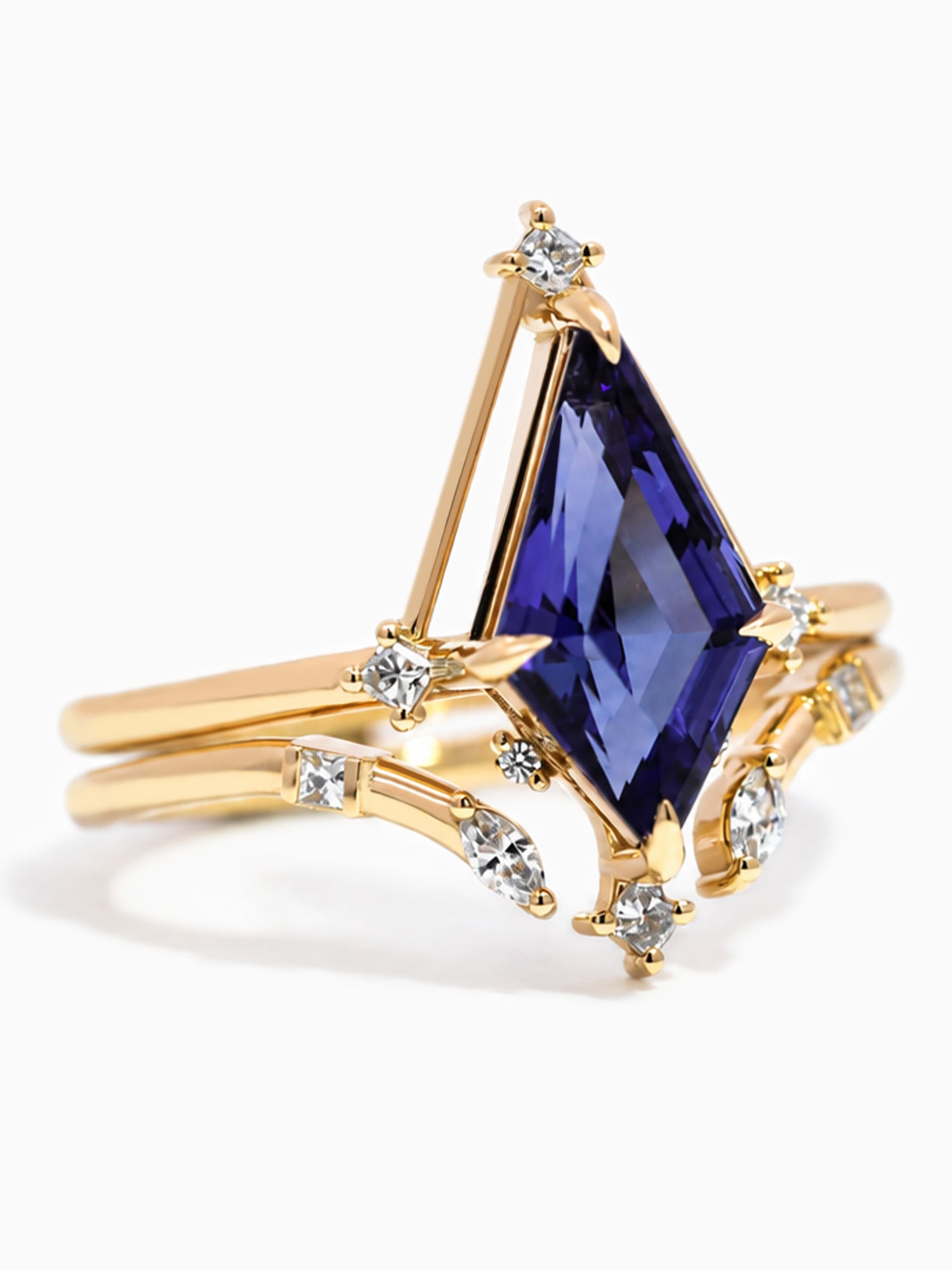 Kite blue sapphire engagement ring wedding ring set stacking rings diamond fine jewelry