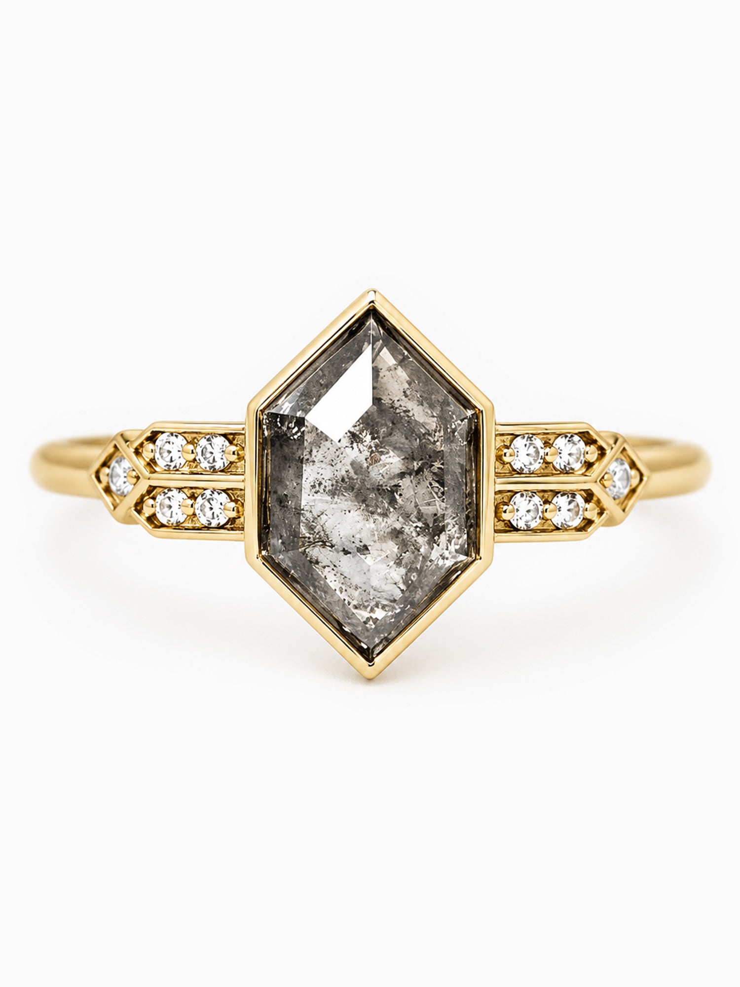 Hexagon salt and pepper diamond engagement ring diamond wedding ring art deco classic ring