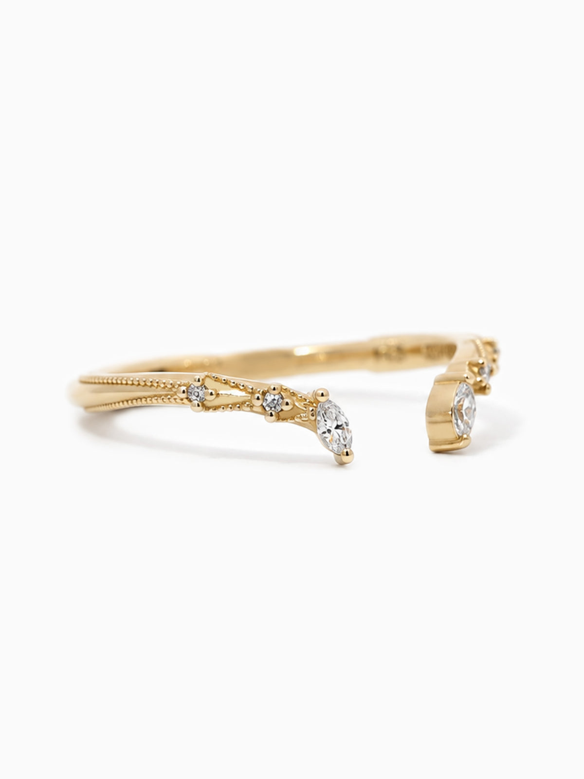 Marquise open band 14k yellow gold diamond wedding band fine jewelry layered band Diamond ring