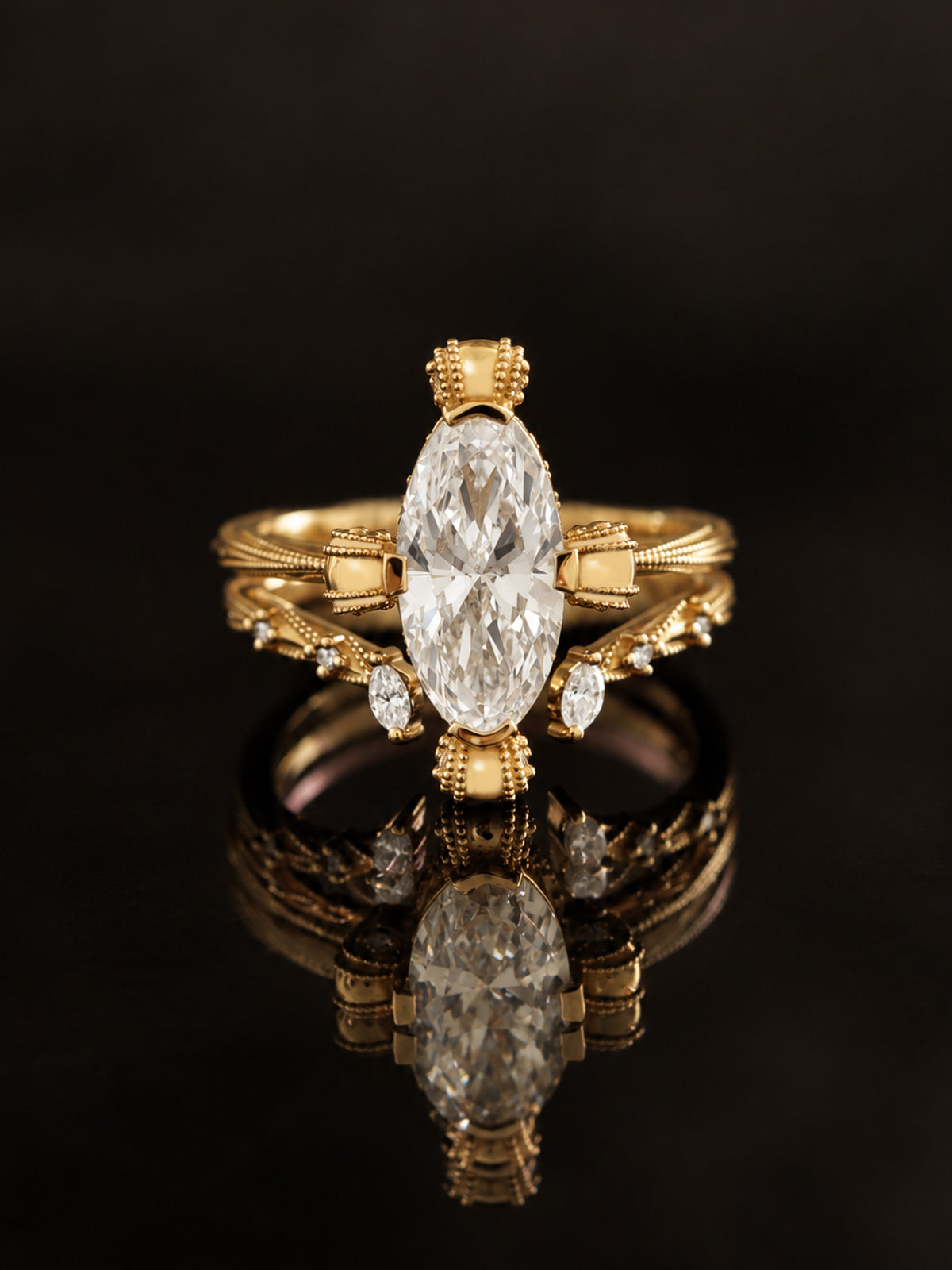 Oval Diamond engagement ring 14k yellow gold stacking ring layered fine jewelry wedding ring