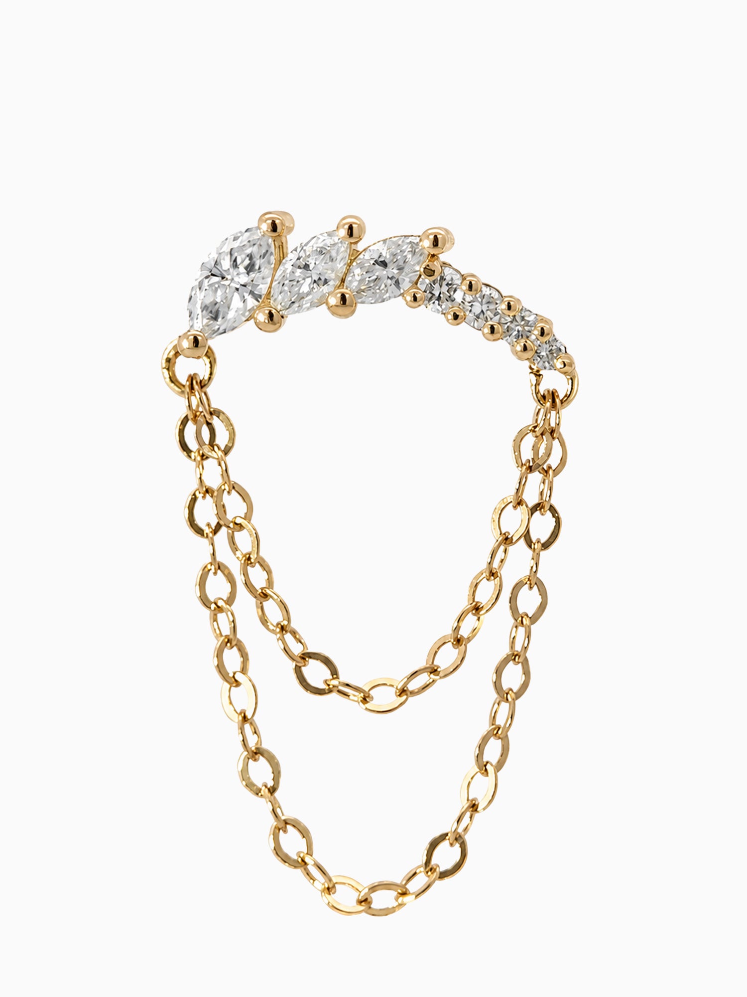 Diamond Piercing fine jewelry chain piercing single diamond stacking unique art deco architectural fine jewelry