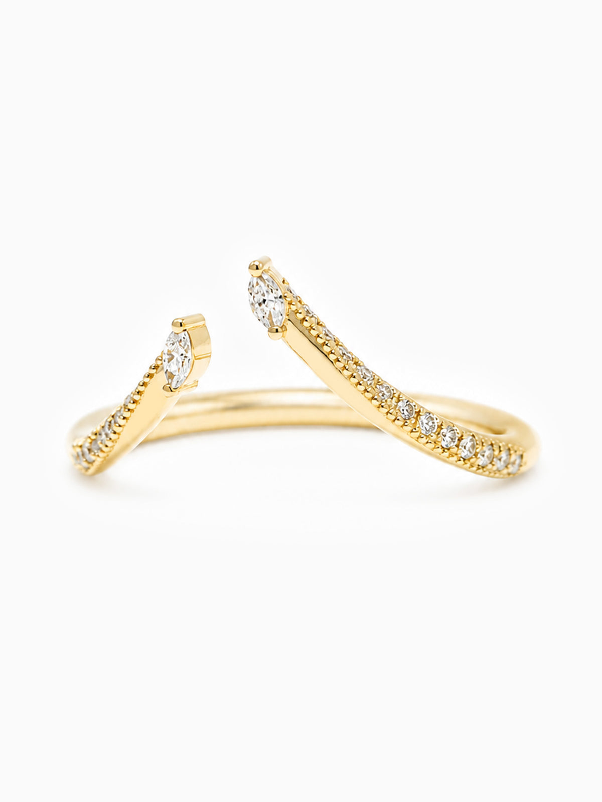 Marquise open band pave diamond unique matching band wedding band stacking rings