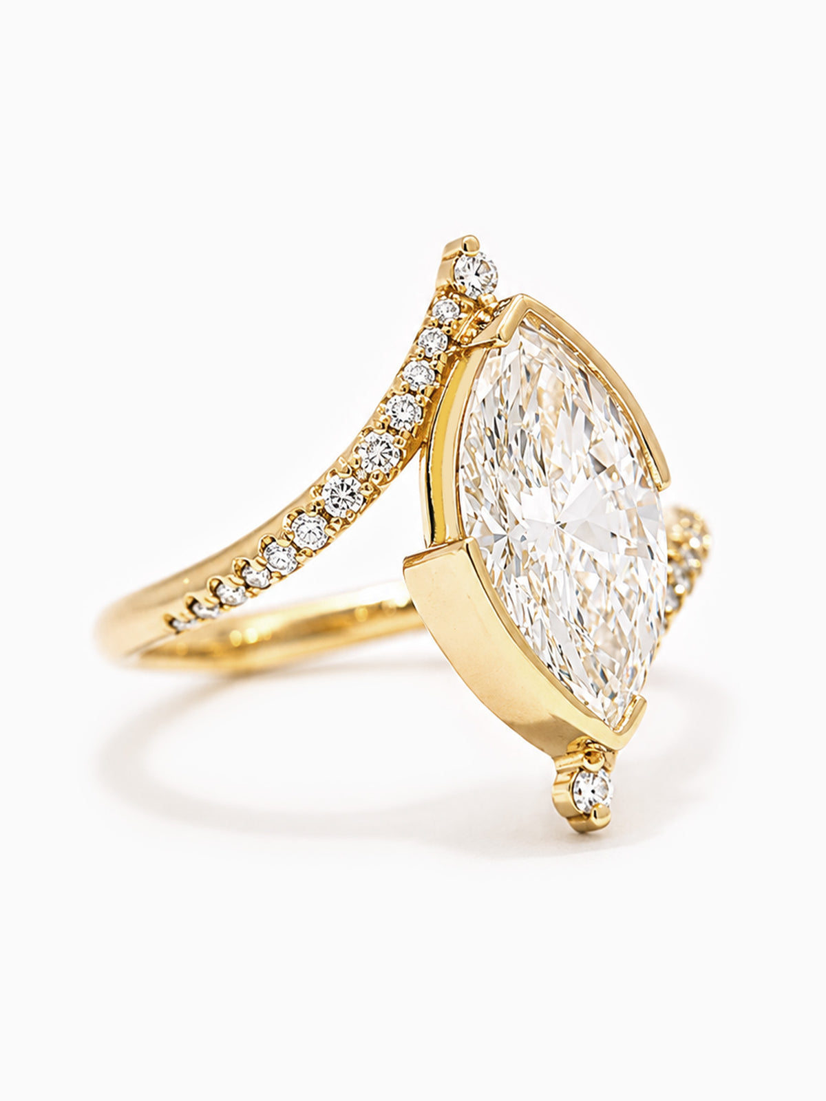 Marquise Wedding ring Pave diamond engagement ring 14k yellow gold modern art deco proposal ring