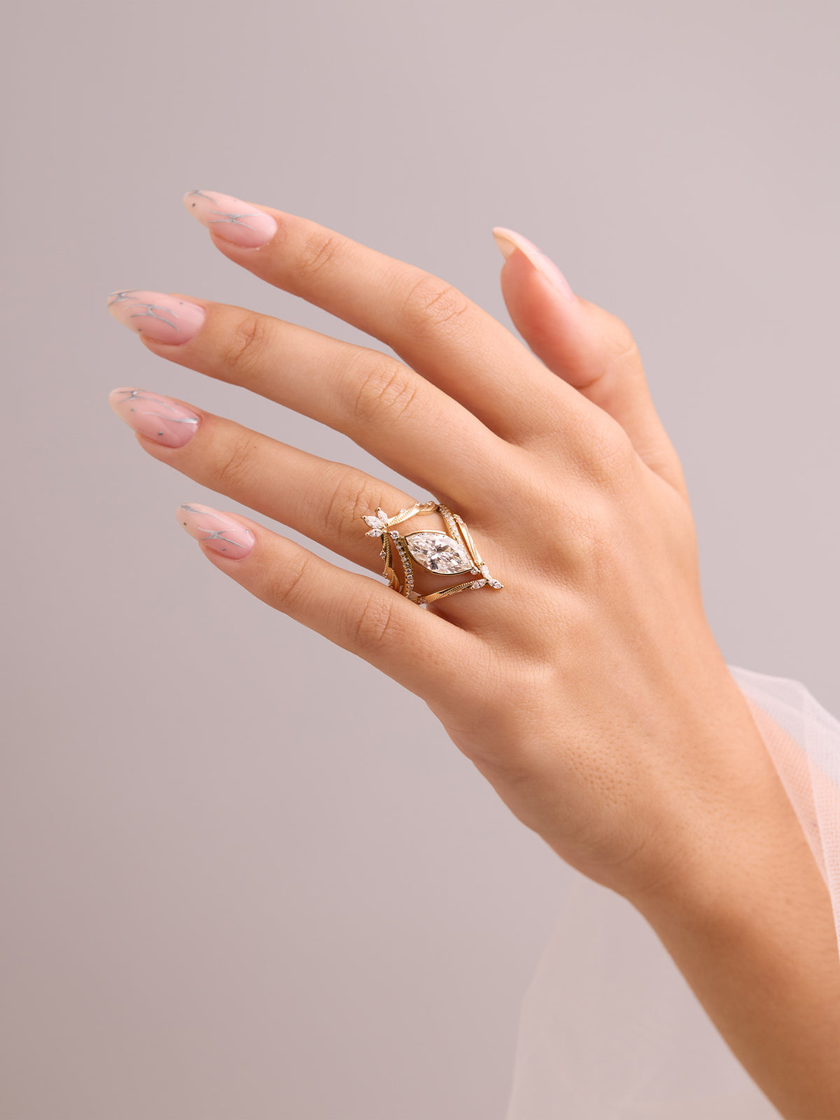 Marquise White Diamond engagement ring white pave diamond wedding band stacking rings modern art deco rings