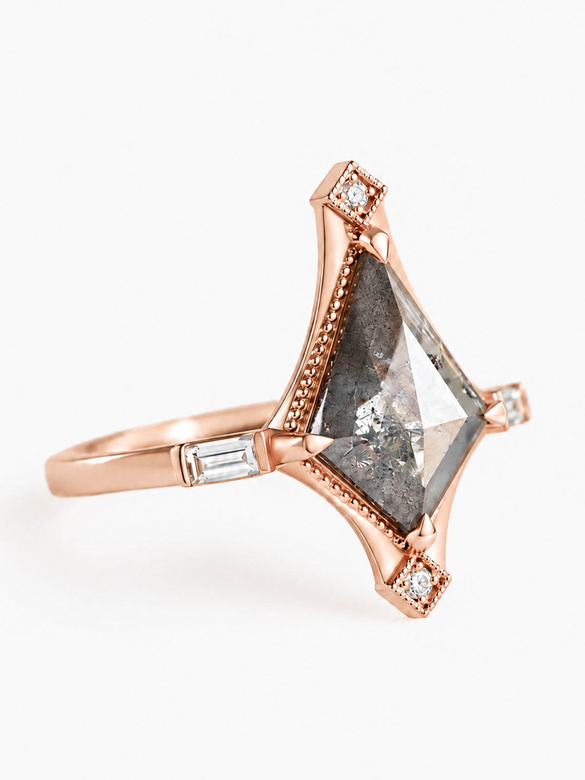Kite salt and pepper diamond engagement ring diamond wedding ring 14k rose gold fine jewelry