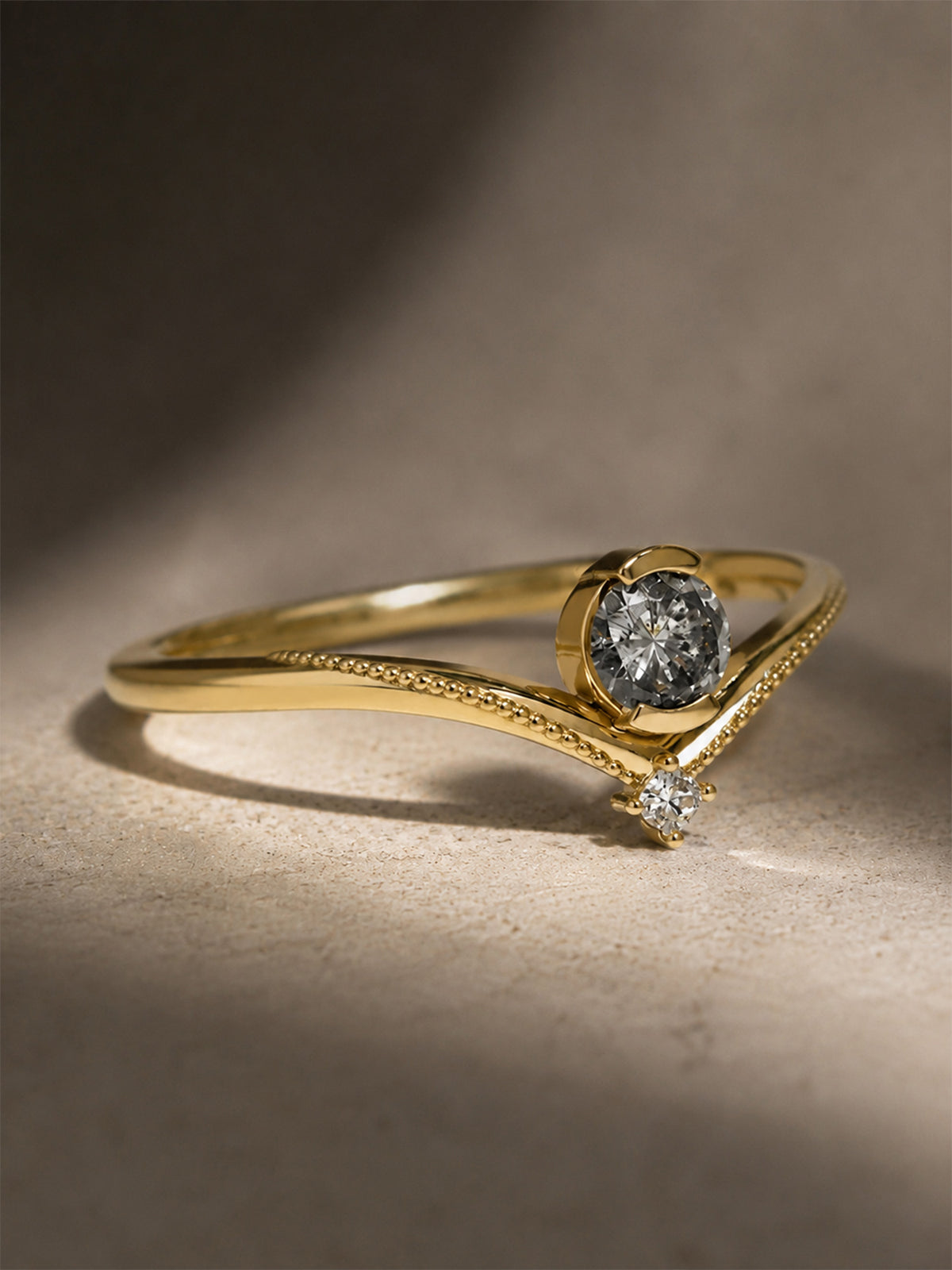 Round salt and pepper diamond statement ring 14K Yellow gold fine jewelry unique art deco architectural ring