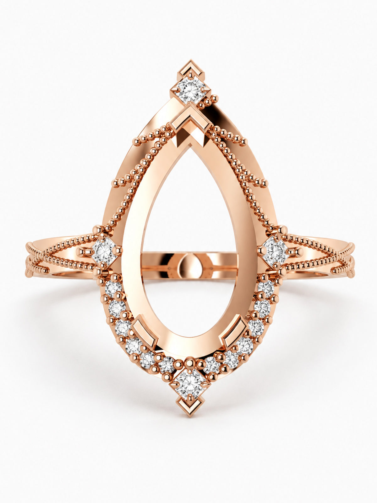 14K Rose gold fine jewelry pear engagement ring diamond wedding ring fine jewelry
