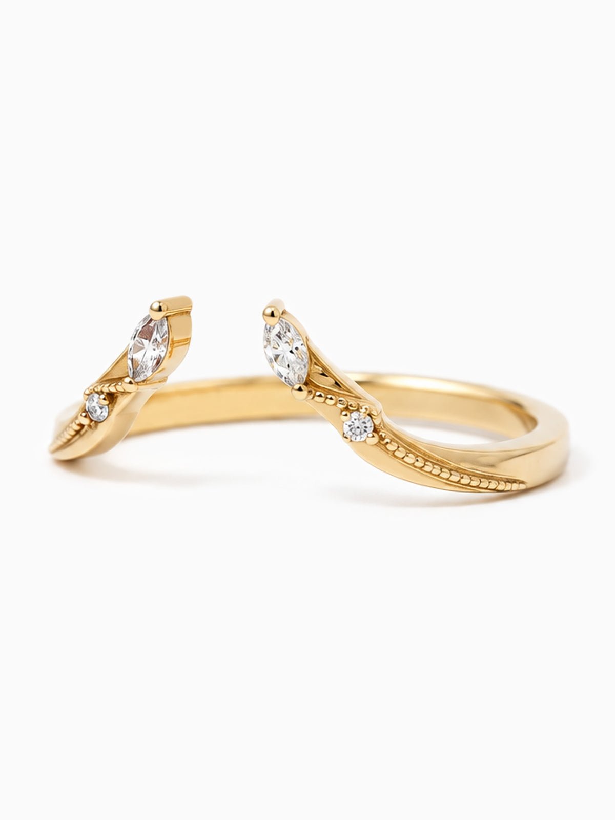 Marquise open band fine jewelry detailed unique wedding band stacking rings layered wedding ring modern art deco fine jewelry