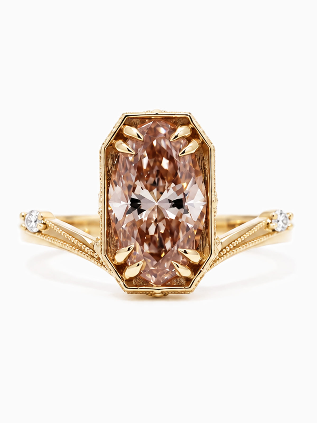 Champagne Brown Oval Diamond engagement ring 14k yellow gold wedding ring proposal ring unique art deco vintage ring
