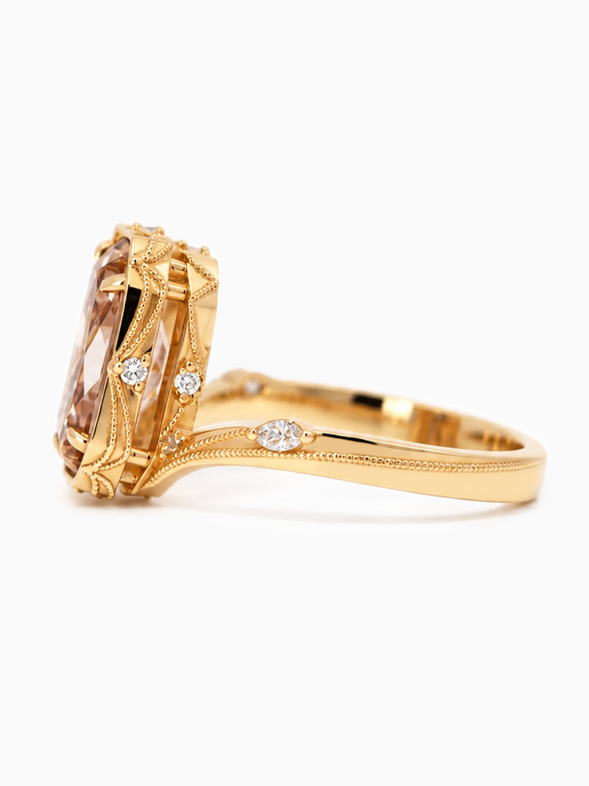Milgrain elegant unique modern art deco vintage engagement ring wedding ring 14k yellow gold diamond fine jewelry proposal ring