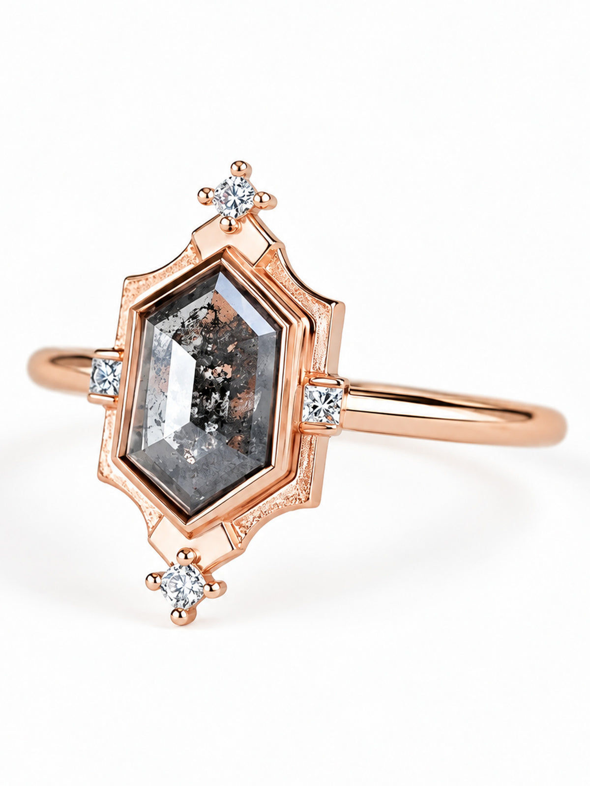 hexagon fine jewelry engagement ring wedding ring 14k rose gold architectural fine jewelry