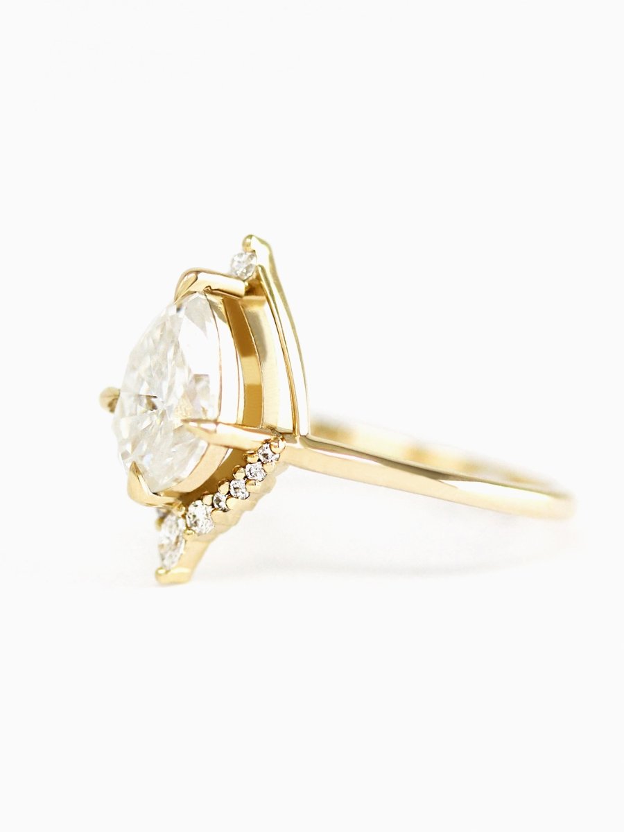 hiddenspace engagement ring eliana pear straight halo half-halo vintage modern contour marquise round melee pave 14k gold claw prong solitaire floating basket art deco