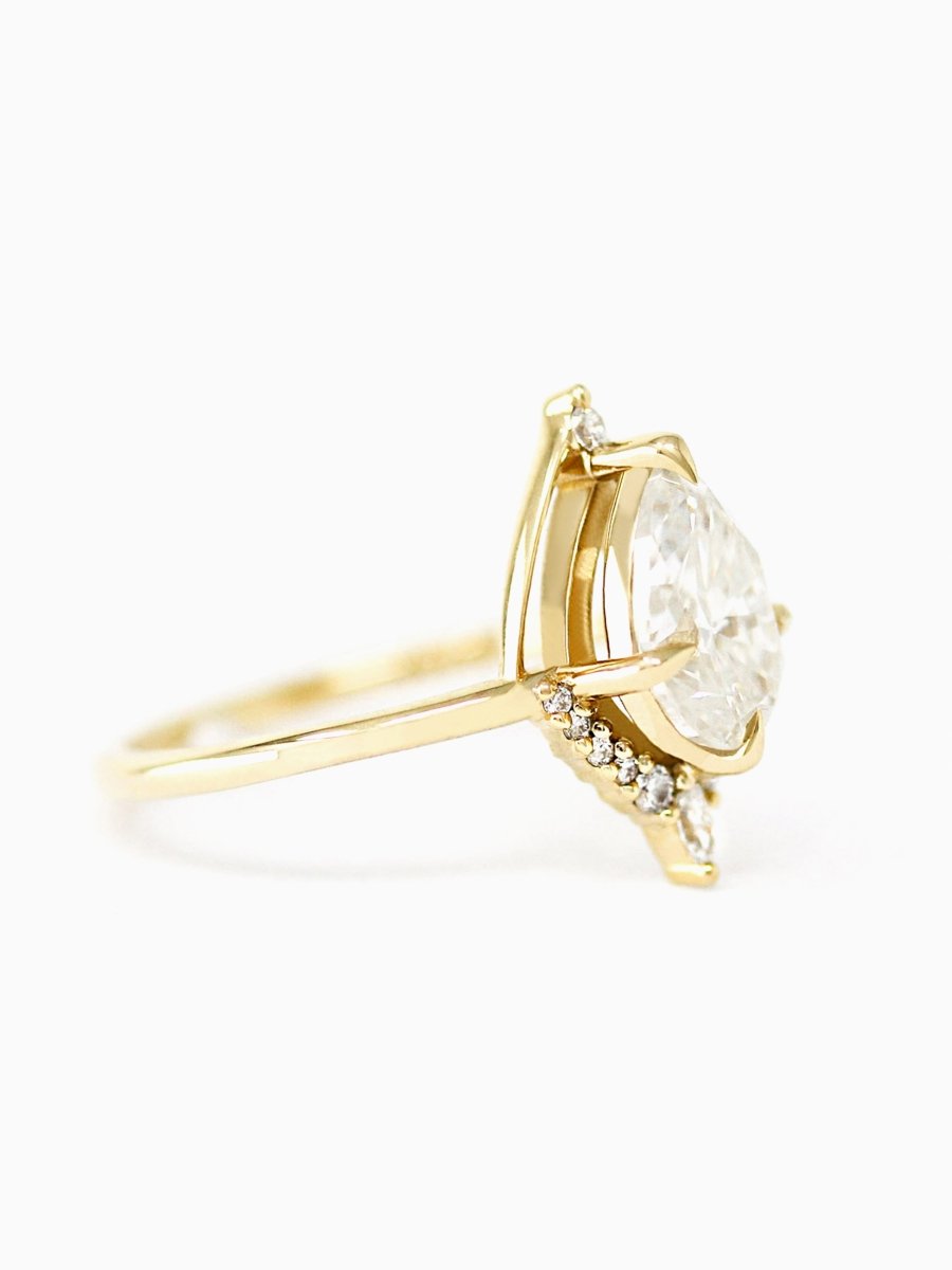 hiddenspace engagement ring eliana pear straight halo half-halo vintage modern contour marquise round melee pave 14k gold claw prong solitaire floating basket art deco