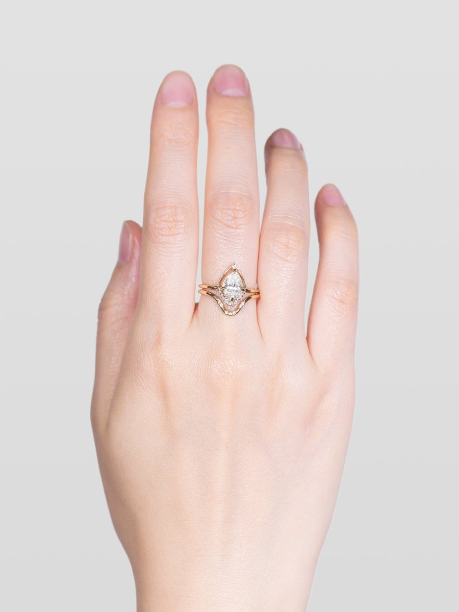 hiddenspace engagement ring eliana pear straight halo half-halo vintage modern contour marquise round melee pave 14k gold claw prong solitaire floating basket art deco