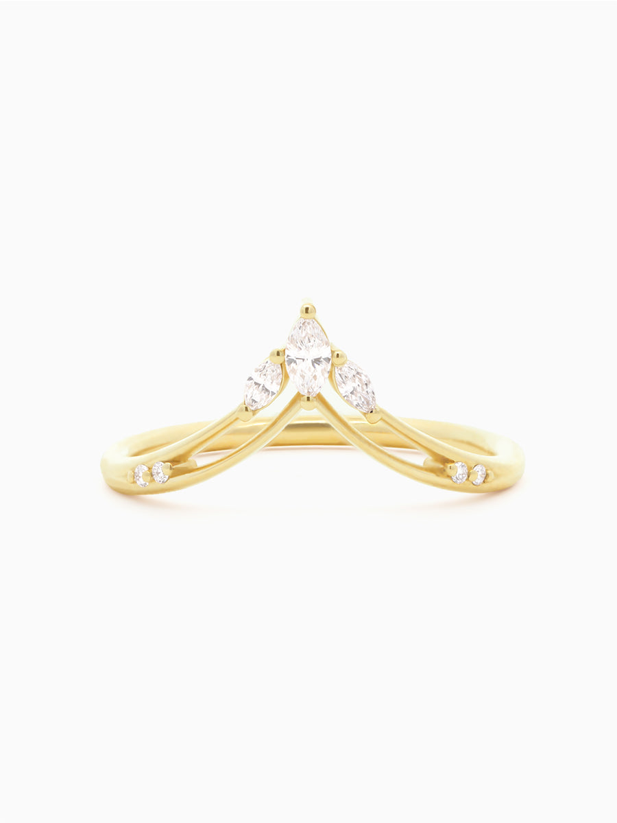 Gold ring with a diamond on a white background