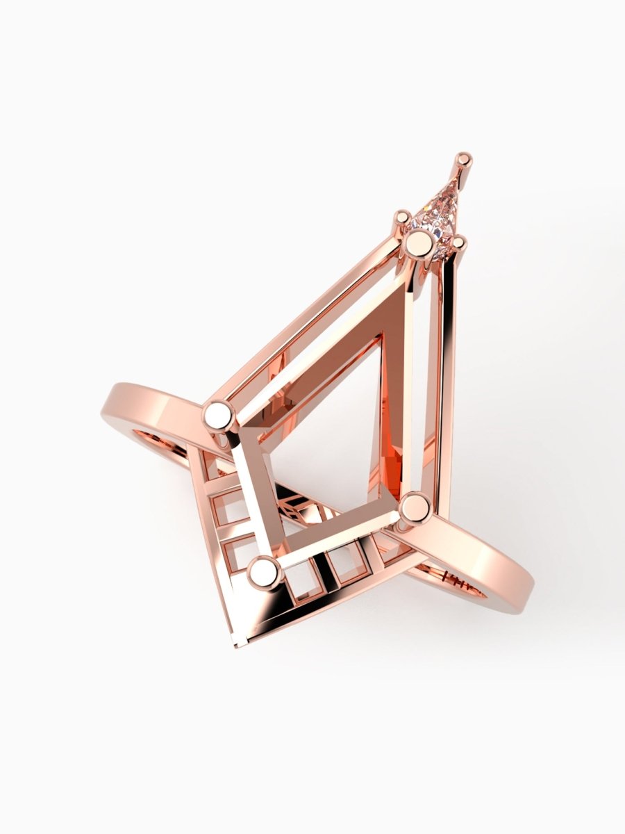 Rose gold geometric pendant on a white background