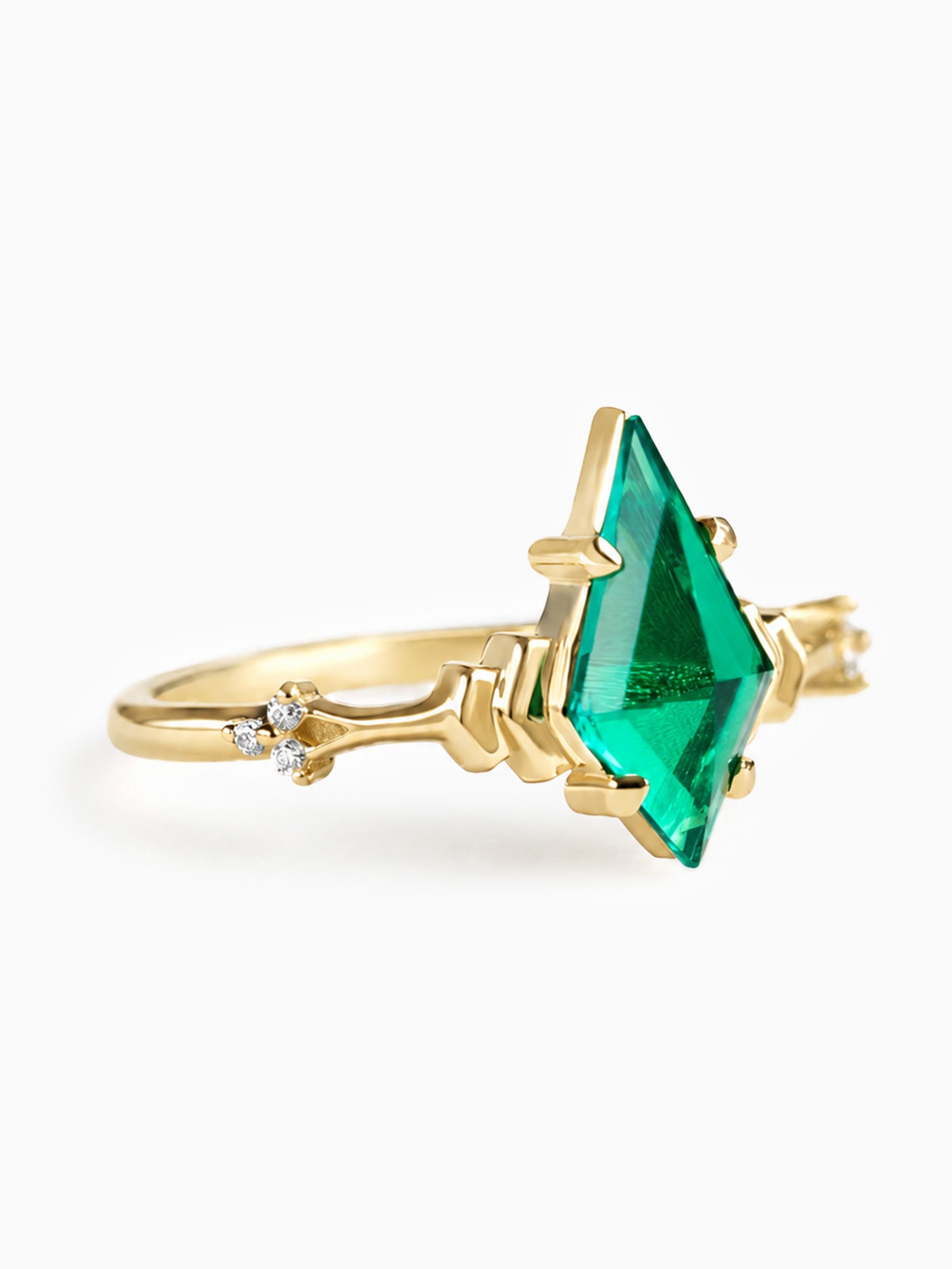 green emerald kite engagement ring 14k yellow gold fine jewelry diamond wedding ring