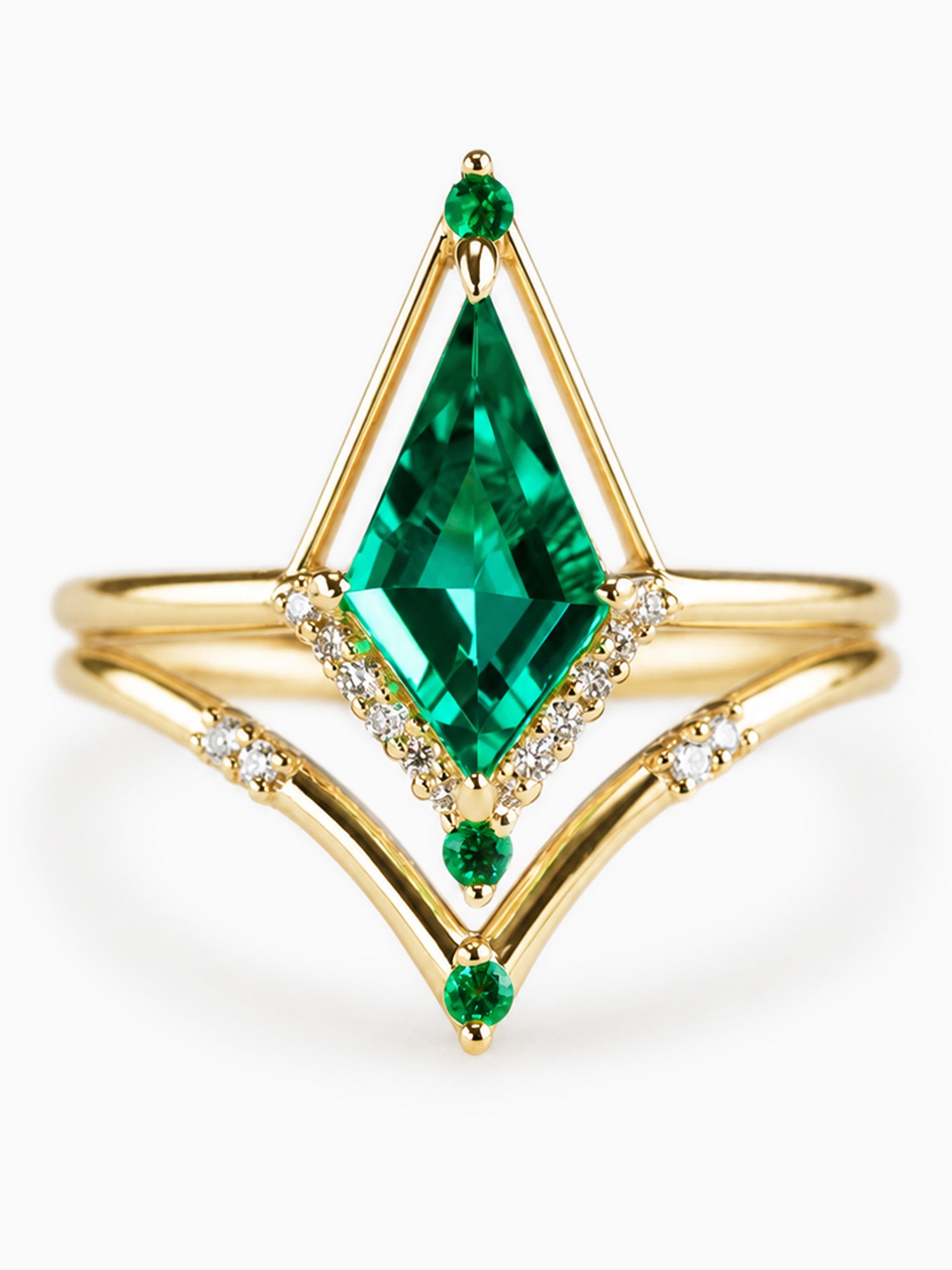 Kite emerald engagement ring stacking ring set diamond wedding rings proposal rings