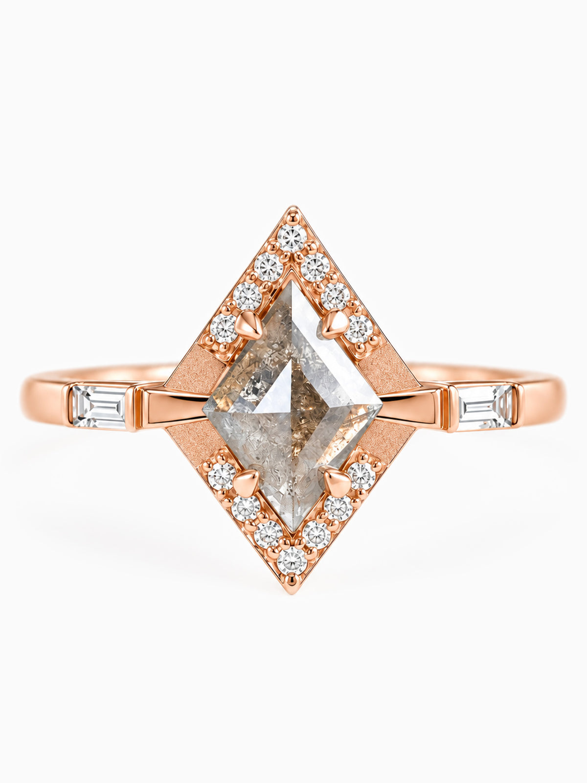 14K Rose Gold Engagement ring Kite salt and pepper diamond wedding ring diamond fine jewelry alternative ring