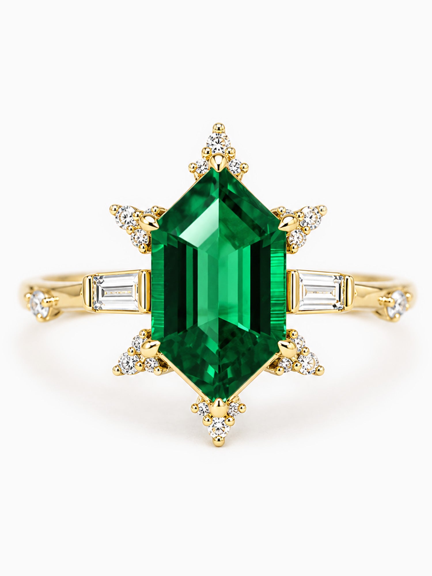 Hexagon Emerald engagement ring fine jewelry 14k yellow gold