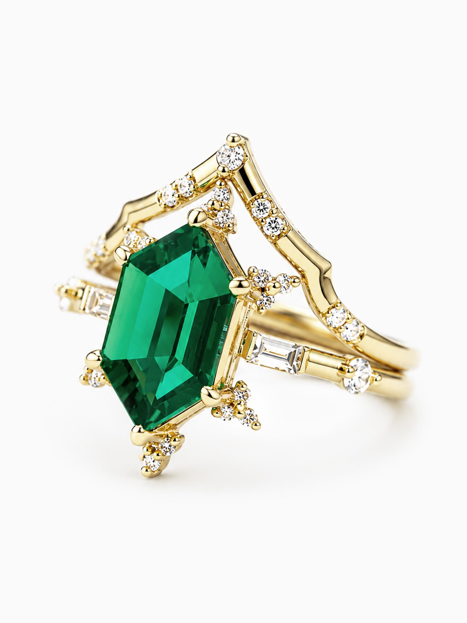 Hexagon emerald wedding ring set fine jewelry