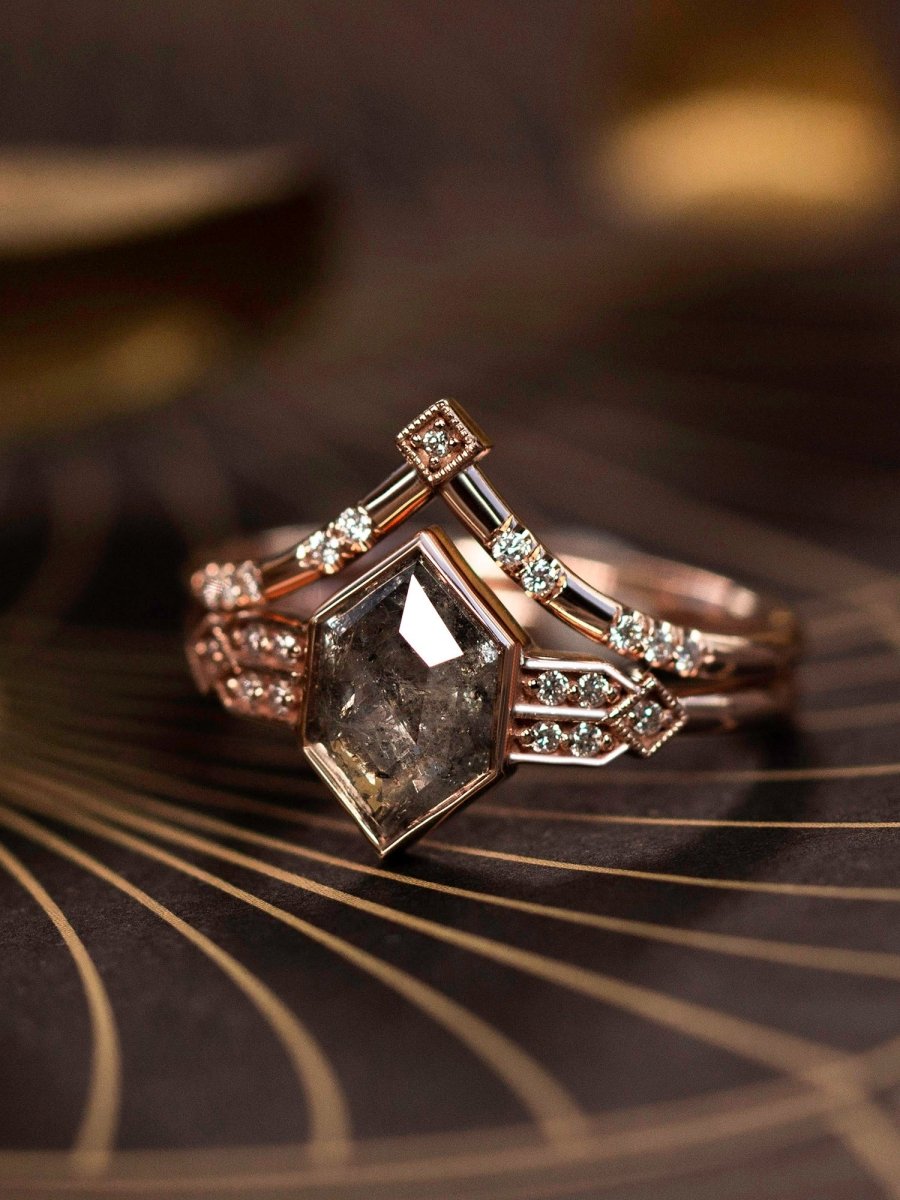 Salt and pepper diamond fine jewelry engagement ring set diamond wedding ring set