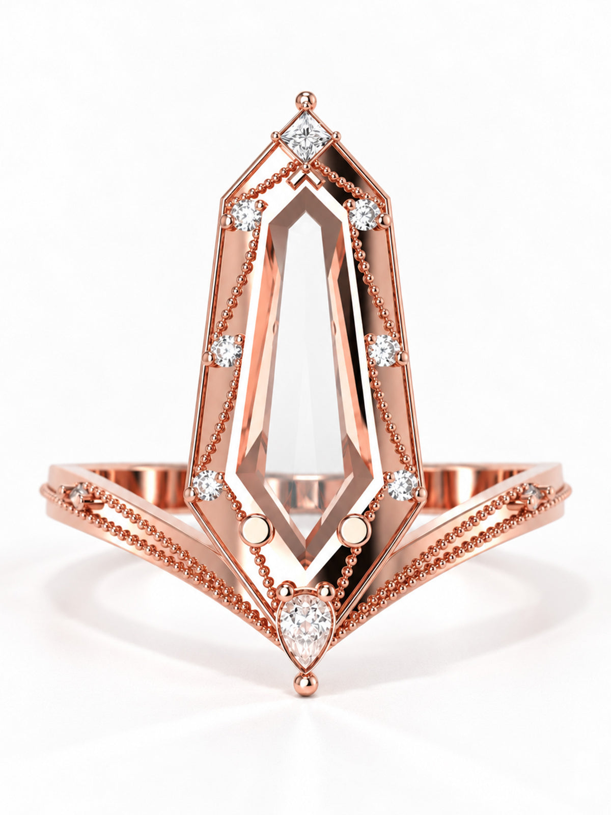 Shield Diamond Engagement ring 14k rose gold diamond wedding ring modern art deco architectural fine jewelry proposal ring