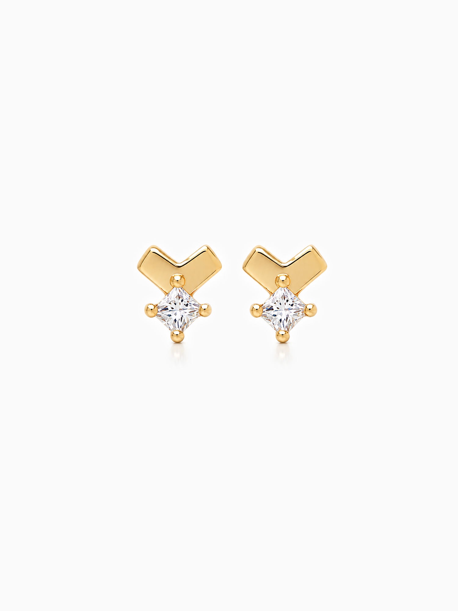 Princess diamond fine jewelry earring stud V shape earring