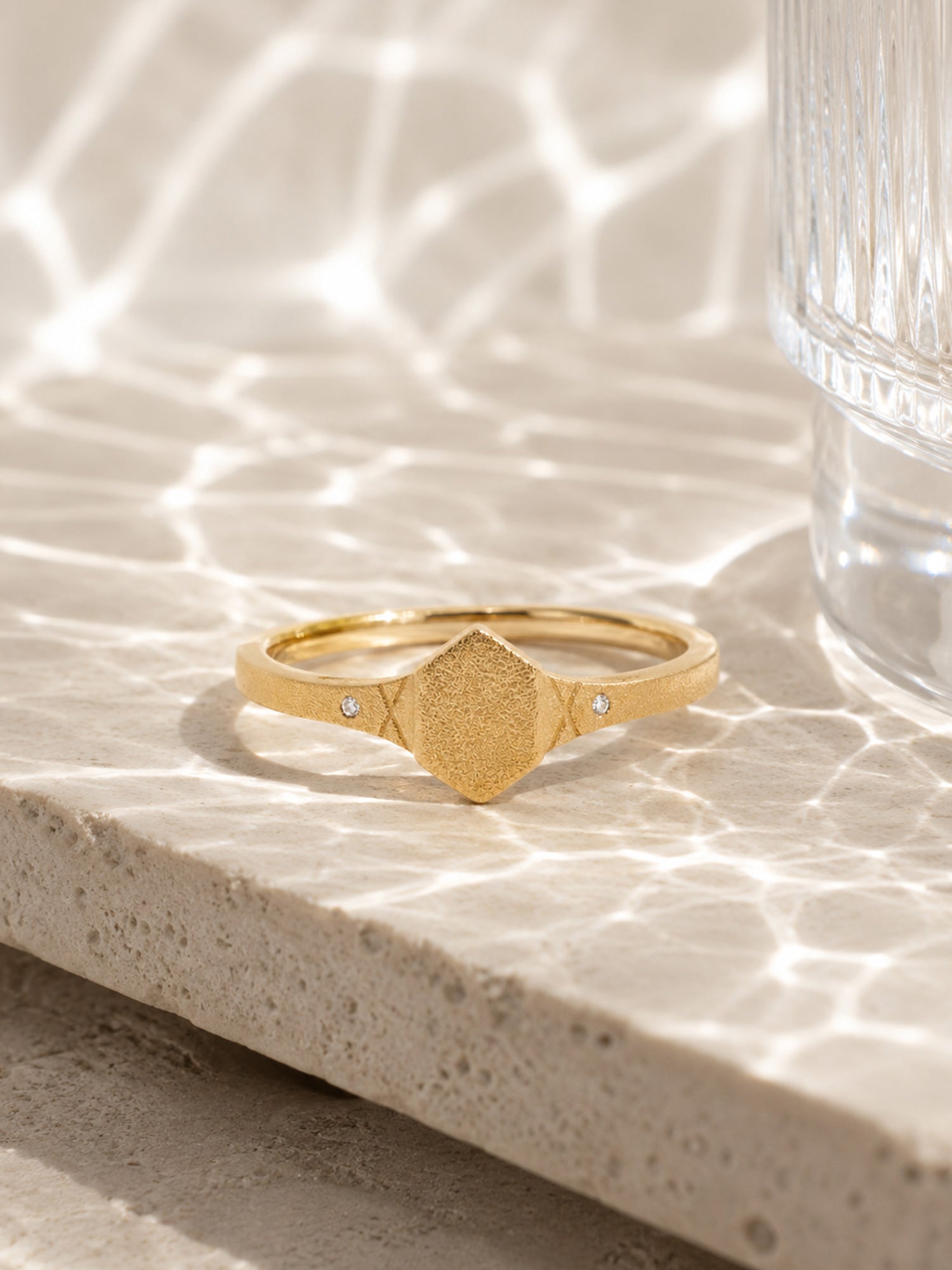 signet diamond unique art deco fine jewelry ring matt finish daily ring