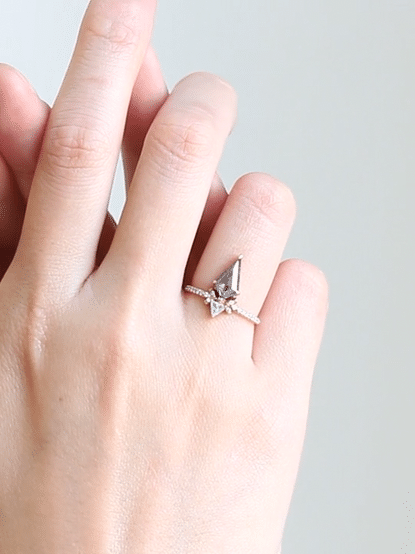 Salt and pepper kite diamond engagement ring art deco fine jewelry vintage engagement ring unique proposal ring architectural design jewelry