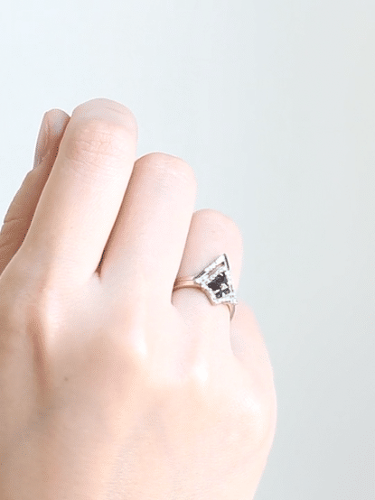 hiddenspace engagement ring fine jewelry salt and pepper diamond ring diamond proposal ring art deco architectural design kite halo ring 2