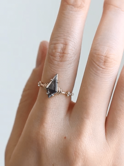 Kite salt and pepper diamond engagement ring in 14k rose gold inspired by ancient greek architecture. 2