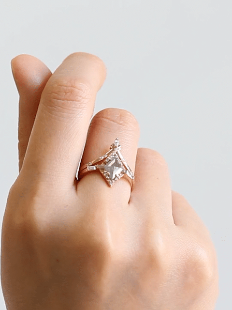 Unique fine jewelry Hiddenspace jewelry Los Angeles art deco fine jewelry engagement band stacking rings diamond 14k gold ring architectural design art deco fine jewelry