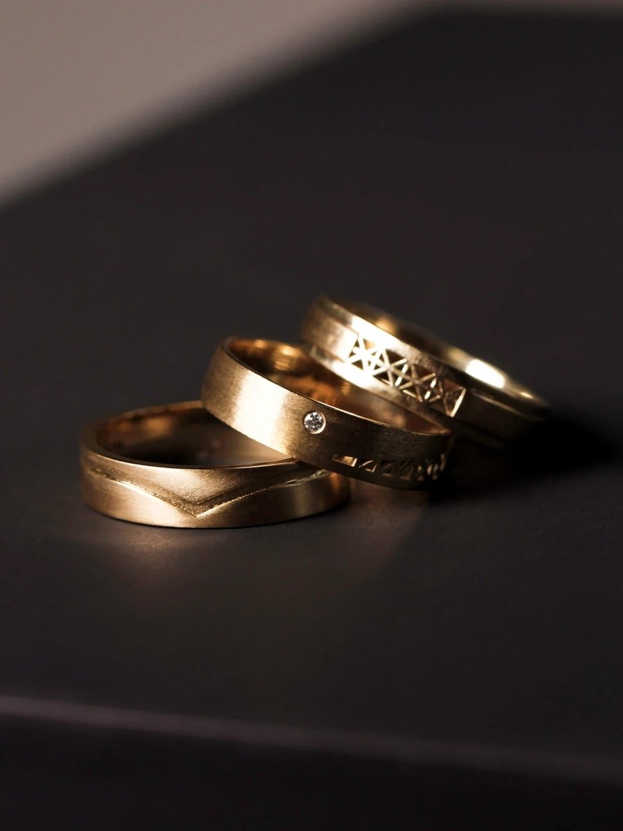 hiddenspace jewelry fine jewelry los angeles art deco design architectural fine jewelry wedding band stacking rings stackable band 14k gold ring diamond ring unique fine jewelry CHEVRON MATTE FINISH BAND