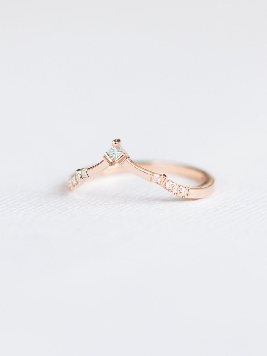 Art deco fine jewelry stacking ring 14k gold diamond ring engagement ring matching band unique ring architectural design