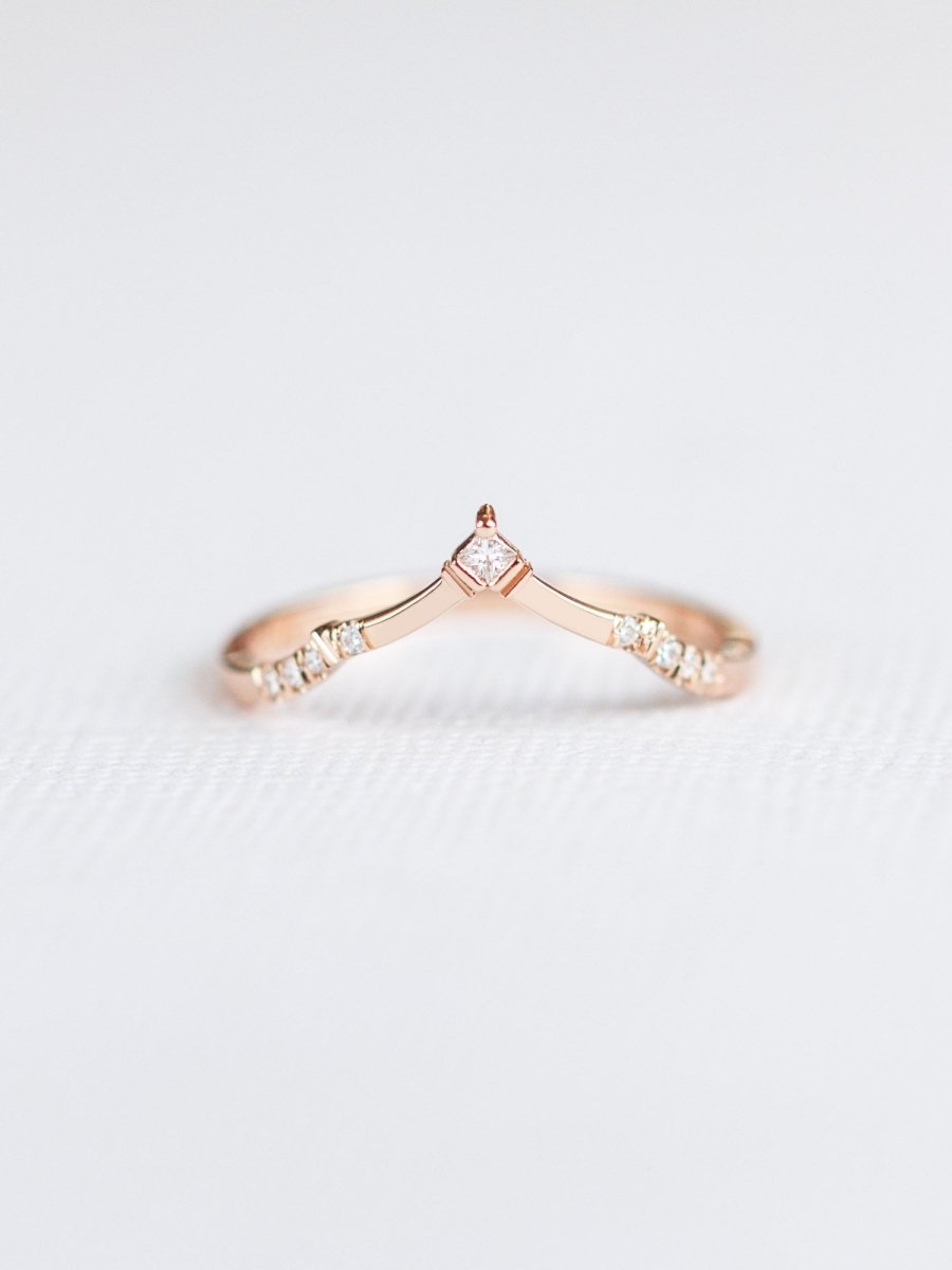 Art deco fine jewelry stacking ring 14k gold diamond ring engagement ring matching band unique ring architectural design