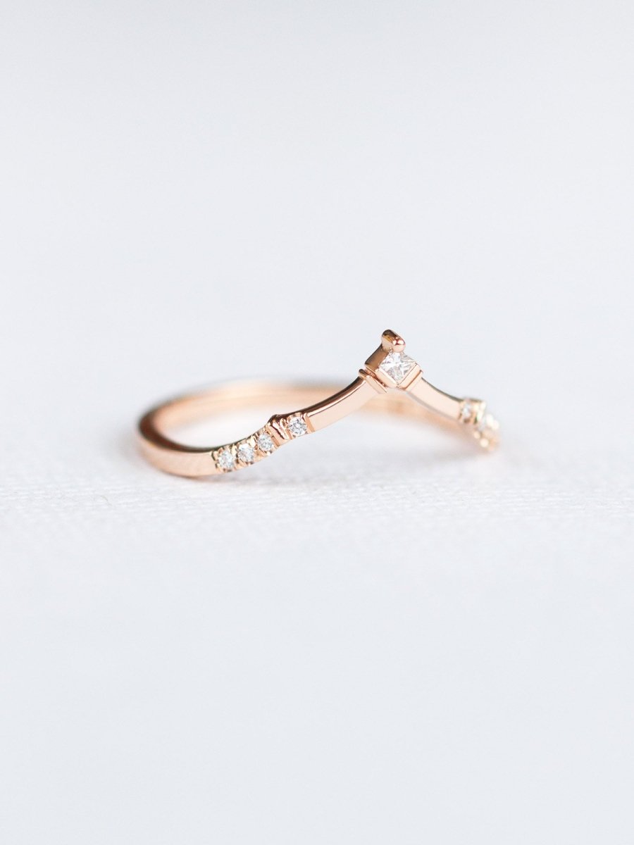 Art deco fine jewelry stacking ring 14k gold diamond ring engagement ring matching band unique ring architectural design