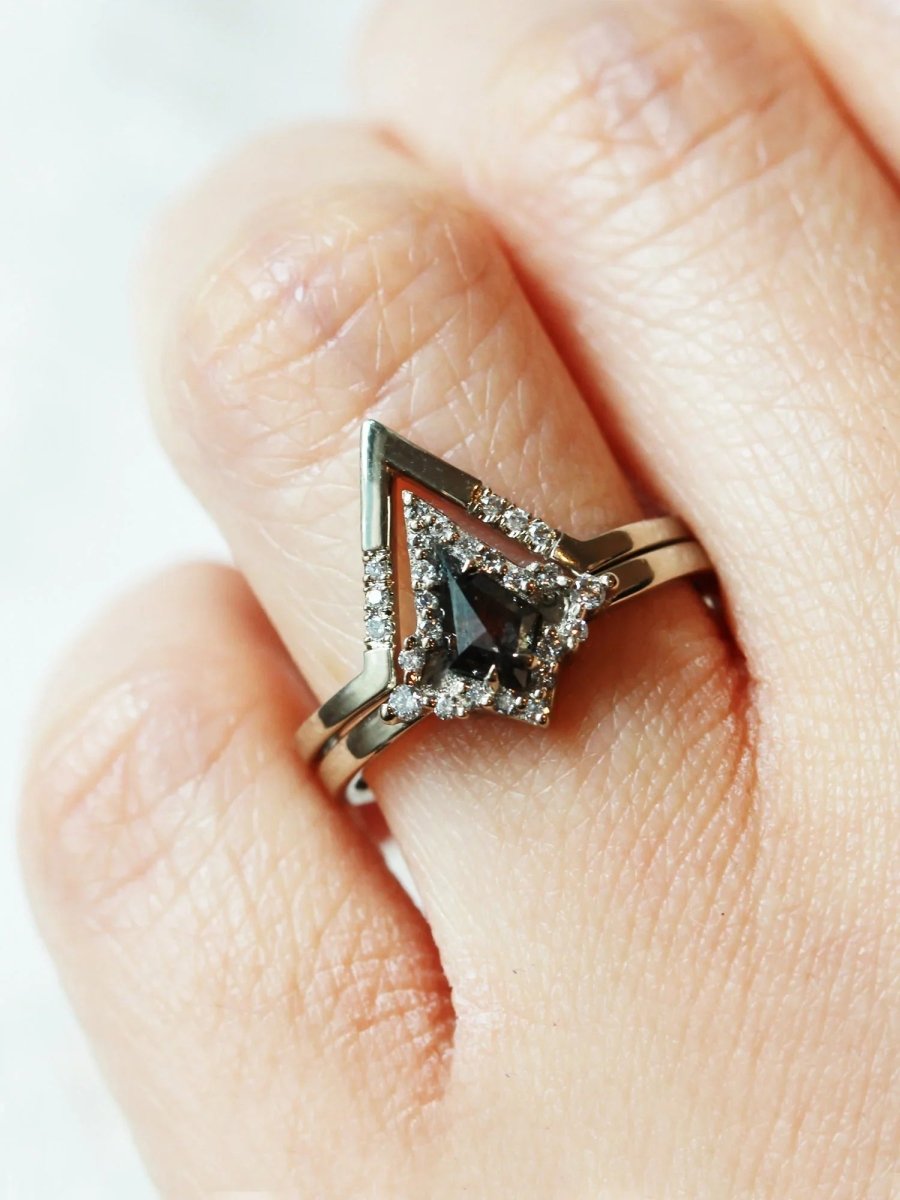 hiddenspace engagement ring fine jewelry salt and pepper diamond ring diamond proposal ring art deco architectural design kite halo ring 3