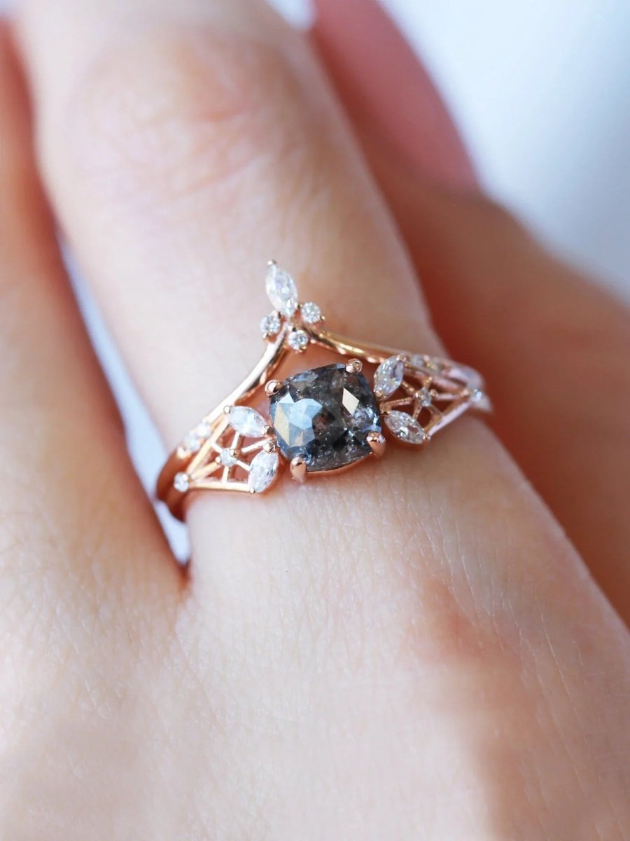 hiddenspace jewelry engagement ring unique art deco fine jewelry cushion proposal ring diamond ring rose cut