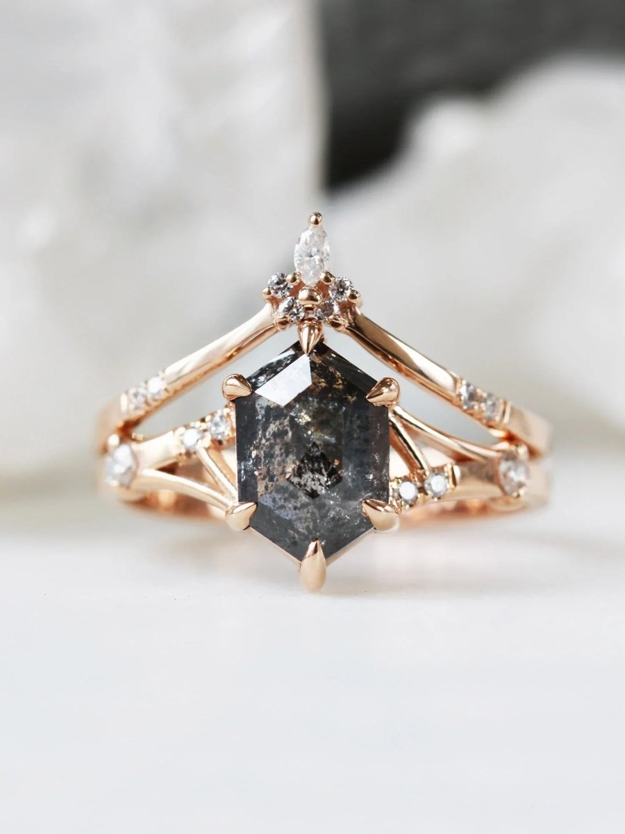 hiddenspace engagement ring oblique line ring salt and pepper hexagon proposal ring unique architectural design engagement ring proposal ring fine jewelry one of a kind ring 0