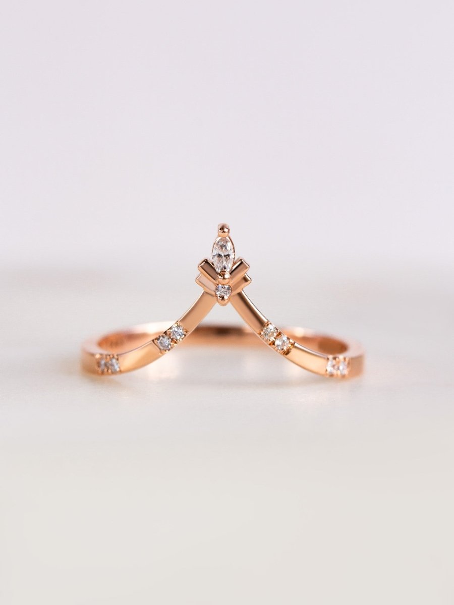 Unique fine jewelry Hiddenspace jewelry Los Angeles art deco fine jewelry engagement band stacking rings diamond 14k gold ring architectural design art deco fine jewelry