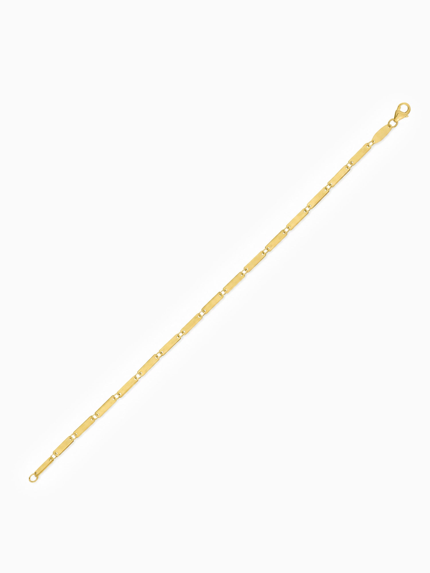 A delicate yellow gold chain bracelet with a curb link design, shown diagonally on a plain white background.