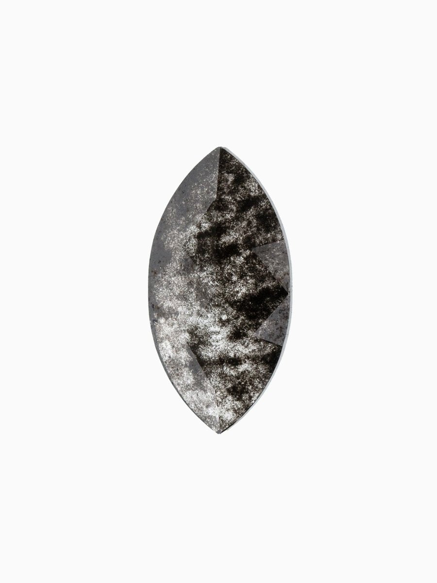 face view of loose lab-grown marquise salt pepper diamond gemstone, sustainable and conflict-free