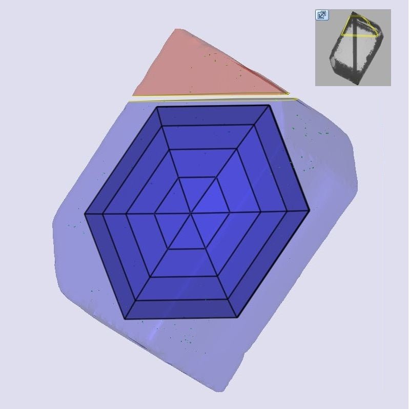 Geometric 3D model of a blue hexagonal prism with a smaller inset showing its cross-section.
