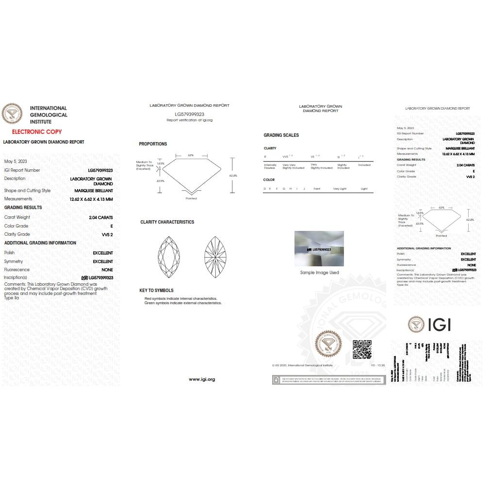 Diamond grading report with IGI logo on a white background