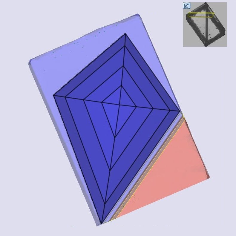 Geometric topographical render with blue and pink shapes on a light gray background