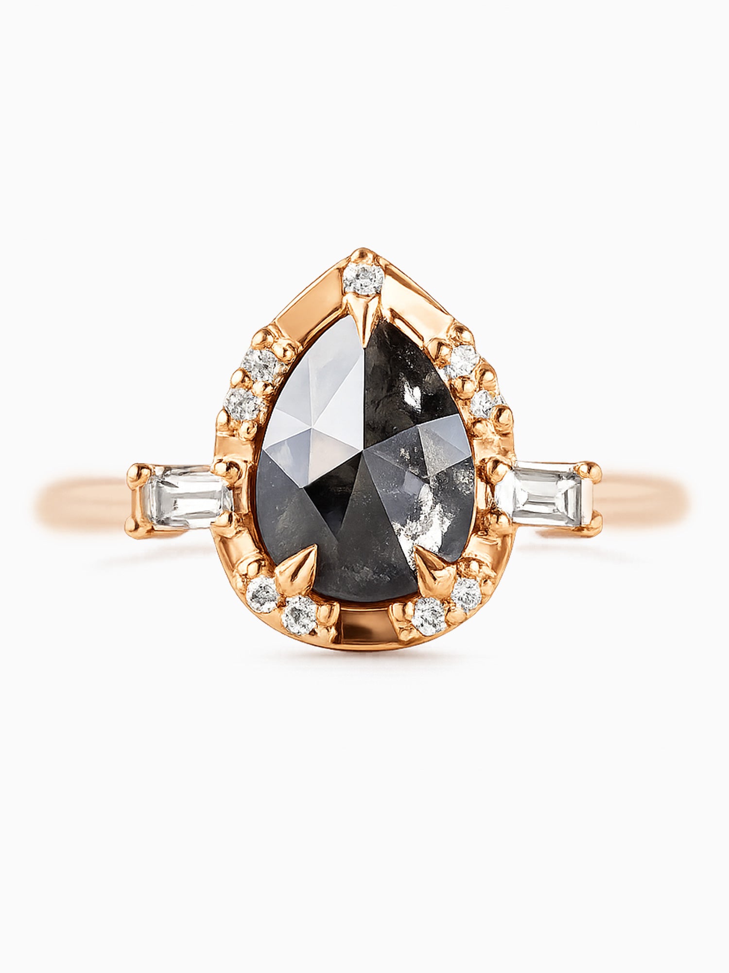 Pear Salt and pepper diamond 14k rose gold fine jewelry rose cut elongated fine jewelry